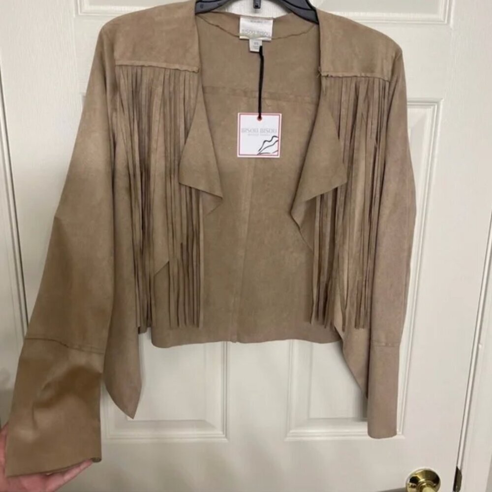 Bisou Bisou Tan Faux Suede Fringe Women’s Jacket Size XS - Picture 3 of 3